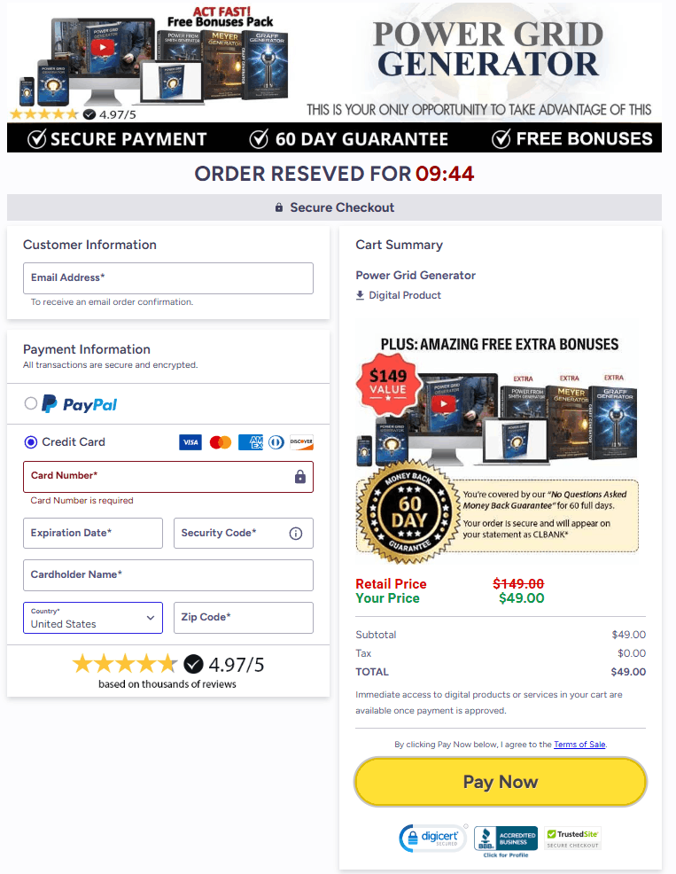 Power Grid Generator order page